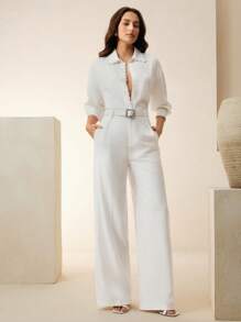 Anewsta Women's Oversized Pearl Trim Loose Modern Fashion Blouse - White - View 6