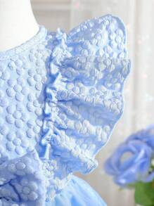 Souflis Souflis Gaun Bayi Perempuan Kontras Mesh Ruffle Bow Depan Butterfly - Biru - View 7