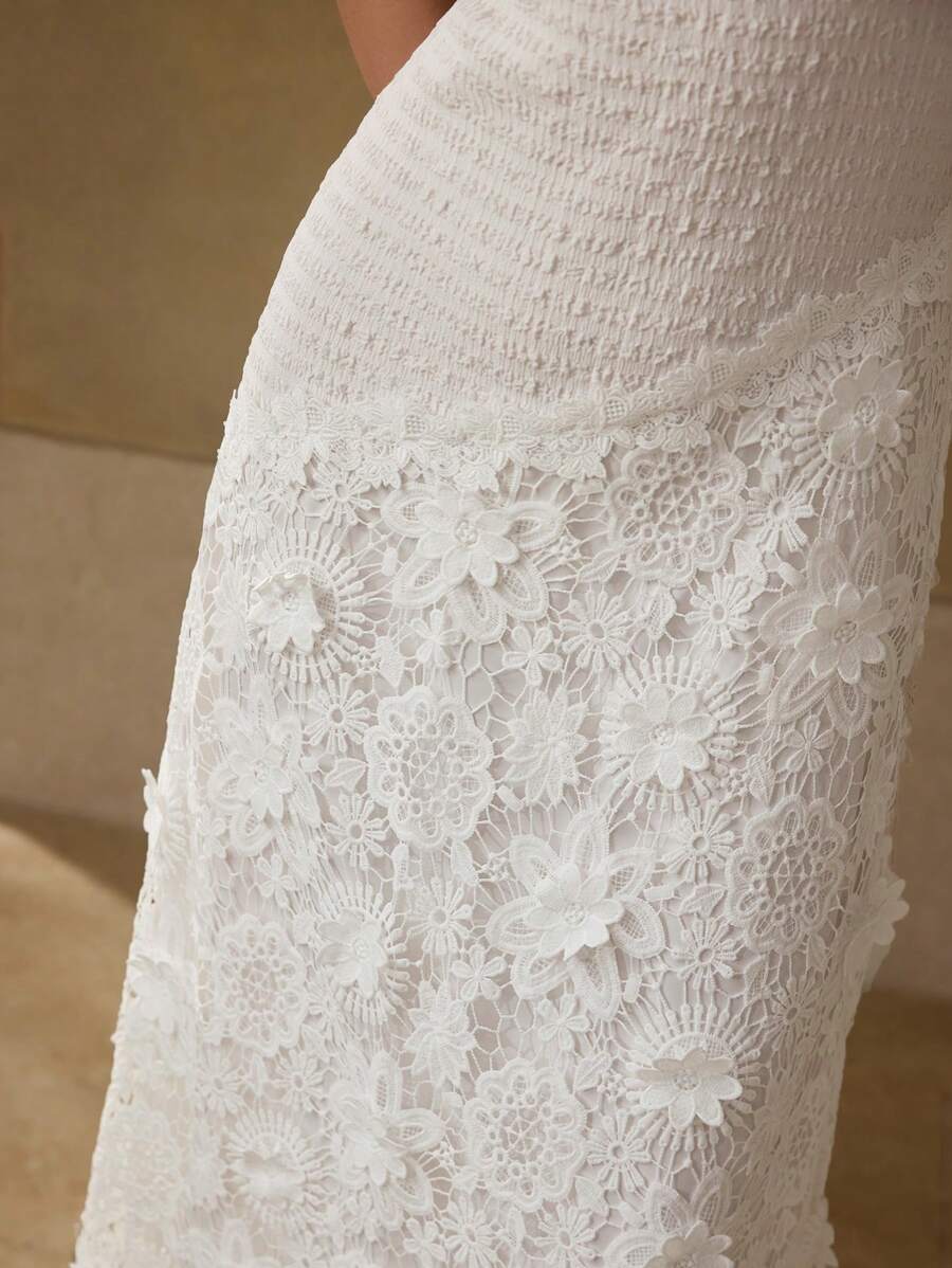 MOTF PREMIUM VESTIDO CON CREMALLERA DE ENCAJE GUIPUR - Blanco - Ver 2