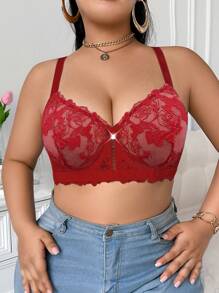 SHEIN Sujetador de acero de talla grande con bordado