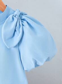 Vestido elegante para niñas con decoración de lazo y bolso a juego, vestido estilo línea A de tul con parches de flores, manga abullonada y gran lazo con lentejuelas