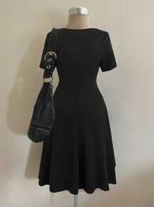 SHEIN CURVE+ Fashionable V-Neck Lace Patchwork Sheer Sexy Dress - Black - View 2