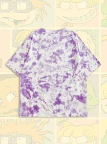 ROMWE MEN Nick 90's X ROMWE 男士扎染卡通图案圆领短袖T恤，夏季 - 紫色 - 查看 2