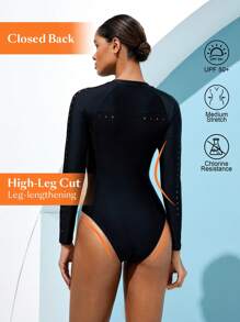 Swim Nautrix Camiseta protectora negra de un solo color para mujer para vacaciones en la playa, con diseño grabado con láser - Negro - Ver 2