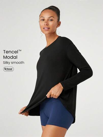 GLOWMODE SoftCalm-TENCEL™ Reset Restore Off-Shoulder Long Sleeve Tee With Thumbhole Daily Lounge