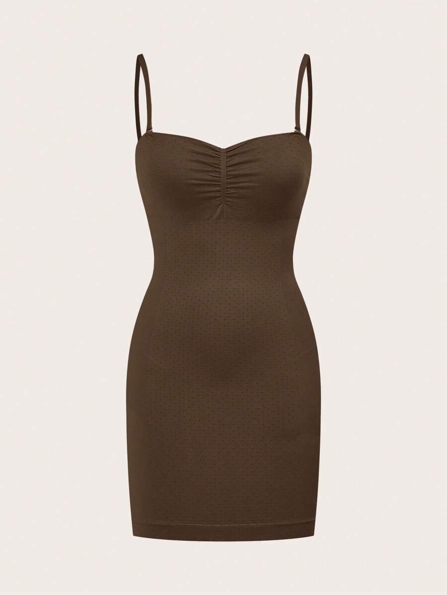 TryMe Women's Simple Solid Color Ruched Bust Bodycon Slip Dress, Summer - Chocolate Brown - View 1