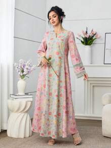 Yasmyna 浪漫花卉蕾丝拼接宽松休闲女式连衣裙 - 彩色 - 查看 6