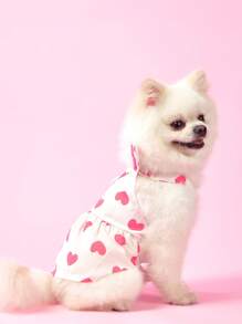 PETSIN Cute Rabbit Ears Decor Heart Print Pet Dress, Lightweight & Breathable, Suitable For Spring & Summer ,Kawaii - Red - View 3