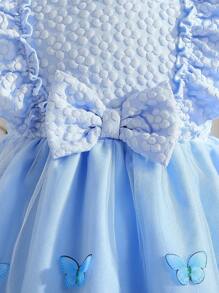 Souflis Souflis Gaun Bayi Perempuan Kontras Mesh Ruffle Bow Depan Butterfly - Biru - View 8