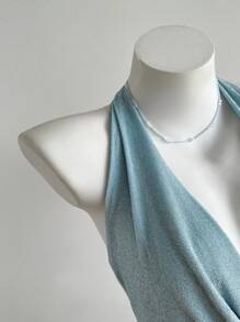 Franclia Women's Mint Green Elegant Draped Neck Backless Bodysuit, Suitable For Summer Vacation - Blue - View 5