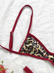 Swim Vcay Conjunto de bikini sexy con estampado de leopardo y flores aleatorias con tirantes de espagueti para mujer en verano