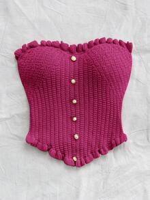 Soleia Top tubo de punto con volantes en el bajo de color liso y casual - Rosa Fucsia - Ver 4