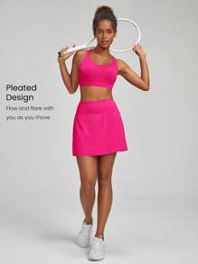 GLOWMODE VitalSwift Quick-Dry Pocket Drawstring Pleated Mini Skirt With Built-In Shorts Light Support Tennis Golf Gym Summer Quick Dry Moisture Wicking - Tropical Pink - View 2