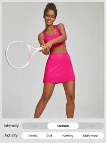 GLOWMODE VitalSwift Quick-Dry Pocket Drawstring Pleated Mini Skirt With Built-In Shorts Light Support Tennis Golf Gym Summer Quick Dry Moisture Wicking - Tropical Pink - View 6