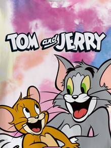 TOM & JERRY X SHEIN Tween Girl 2pcs Cartoon Print Short Sleeve Crew Neck T-Shirt, Summer