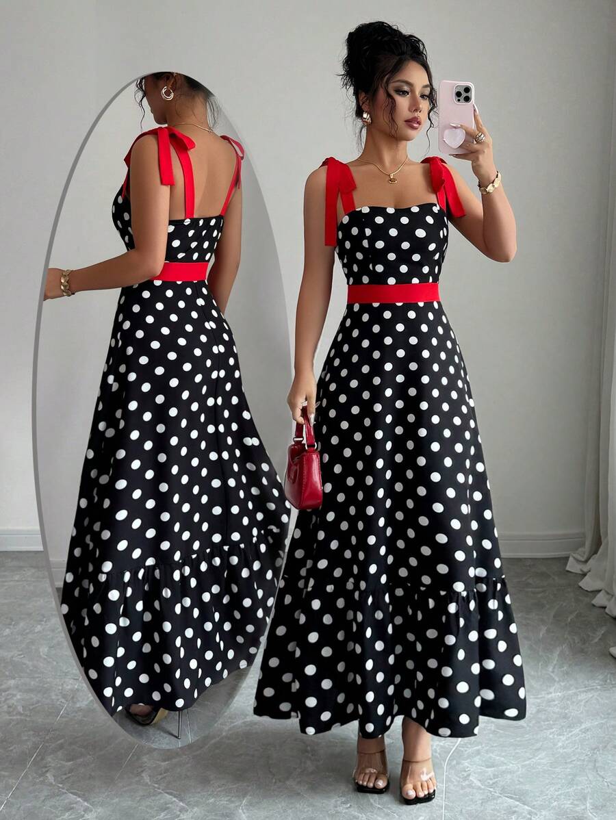 Elenzga Women Polka Dot Print Cami Dress