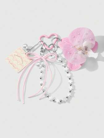Kawaii 1 pièce de style Ins, décoration de perle douce et simple, rose clair, orchidée, avec nœud en velours CCB fait main, charm pour porte-clés DIY, pendentif de sac, décoration de téléphone, convient pour femmes, cadeau de vacances