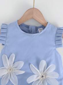 1pc Young Girl Sweet Floral 3D Decor Sleeveless Dress, Suitable For Outings, School, And Any Occasion - Blue - View 7
