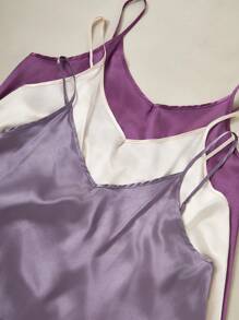 6pcs Sleepwear Set: Solid Color Faux Silk Camisole And Shorts, Plus Size - Multicolor - View 3