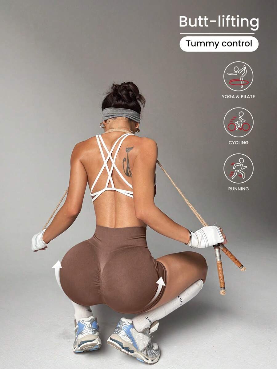 Slayform Slayform Seamless Stretchy Sexy Yoga Fitness Set: Sports Bra & Shorts Workout Women Set Yoga Set - Coffee Brown - View 1