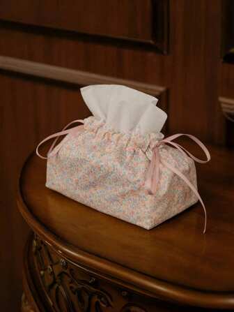 Kawaii 1pc Niche Highly Attractive Fabric Tissue Box,Floral Pastoral Style, Ins Style Car Pumping Carton Living Room Bedroom Multi-Functional Storage Tissue Bag,Home Decor