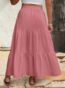 EMERY ROSE 大码休闲纯色半身裙长裙 - 淺粉色 - 查看 2