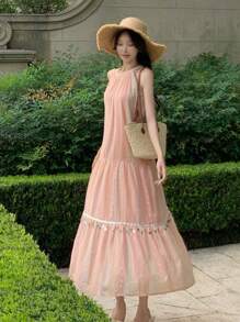 DAZY Vestido casual corto holgado sin mangas para mujer, primavera/verano - Rosa - Ver 2