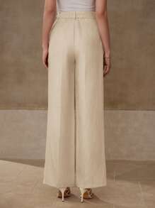 MOTF PREMIUM LINEN FOLD PLEATED SUIT PANTS - Apricot - View 3
