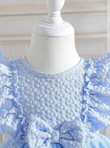 Souflis Souflis Gaun Bayi Perempuan Kontras Mesh Ruffle Bow Depan Butterfly - Biru - View 5