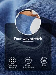 SHEIN Essnce Women's Contrast Color Elastic Waist Skinny Jeans - Blue - View 4