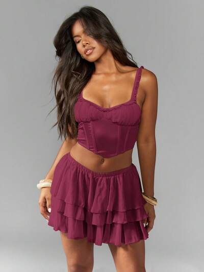MISSGUIDED Mini-jupe trapèze taille haute avec volants multicouches
