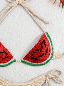 Swim Mod Women's Summer Beach Vacation Watermelon Pattern Crochet Bikini Cover-Up - Apricot - View 4