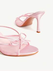 CUCCOO CHICEST Giày cao gót mũi nhọn thắt nơ bằng vải satin & lưới thanh lịch cho nữ, trang phục trang trọng mùa hè lãng mạn - Hồng - Xem 6