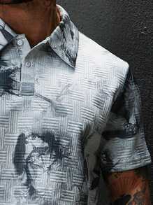 Manfinity LEGND Conjunto de camiseta polo de manga corta casual con estampado floral y pantalones cortos para hombre