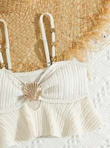2 pièces/Set Mignon Jeune Fille Monokini Couleur Unie, Costume de Bain de Plage d'Été