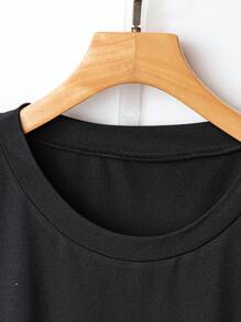 Celure Hauts de sortie réguliers T-shirt pour femmes de grande taille élégantes, noirs unicolore avec ourlet blanc, col rond, manches courtes