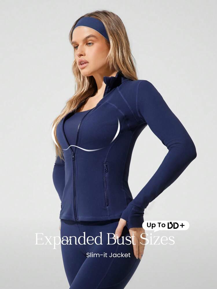 FeatherFit™ For DD+ Slim-It Streamline Performance Secure Pockets Zip Up Long Sleeve Jacket Low Impact Yoga Pilates Daily Fall