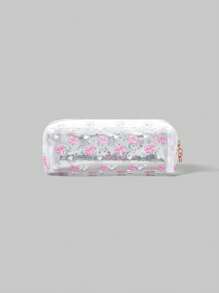 ROMWE Kawaii 透明 PVC 亮片粉色圆点蝴蝶结印花小巧便携化妆品收纳盒铅笔袋 - 彩色 - 查看 4