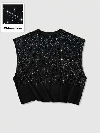 Street Life Maglietta casual da uomo con decorazione in strass, stile da strada