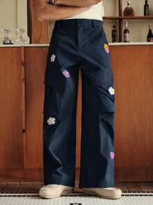 SWAVVY Men's Floral Print Cargo Pockets Loose Casual Pants