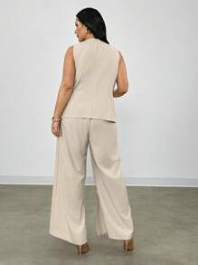 Firerie Set de 2 piese pentru femei, mărime plus, primăvară/vară, nou, casual, pentru birou, naveta: vestă fără mâneci cu nasturi aurii roz și pantaloni de costum - Caisă - Vizualizare 2