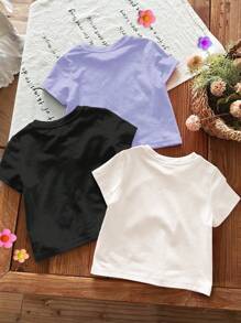 年轻女孩休闲简约卡通图案T恤，适合夏季 - 彩色 - 查看 2