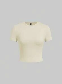 SHEIN EZwear paquete de 5 camisetas de manga corta ajustadas de color liso básico - Marrón - Ver 8