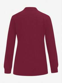 TaskEZ Contrast Color Zipper Pocket Long Sleeve Scrub Uniform Jacket - Burgundy - View 2
