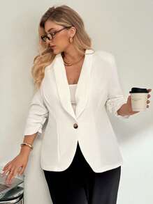 Auralis Abrigo Tipo Blazer Con Cuello De Solapa Y Tamaño Grande De Color Sólido