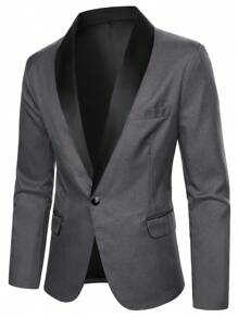 Manfinity Mode Men's Color Blocking Shawl Collar Jacket And Pants 2-Piece Suit Set Grey Suits For Men Wedding Men Suit Men Classy Clothes, Old Money Style - Dark Grey - View 6