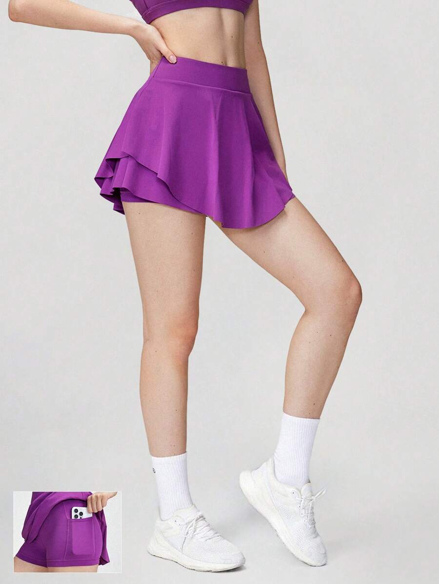 GLOWMODE FeatherFit™-Air Ruffle Pocket Anti-Slip Skirt Skort With Built-In Shorts Light Support Low Impact Daily Casual Quick Dry Moisture Wicking - Purple - View 1