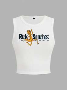Rick and Morty X SHEIN Women's Letter & Cartoon Graphic Slim Fit Tank Top