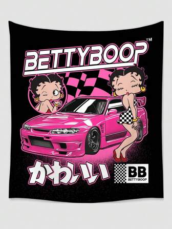 Betty Boop | ROMWE 1pc Letter & Cartoon Pattern Polyester Tapestry, Suitable For Daily Home Decor In Living Room, Bedroom, Camping, All Seasons