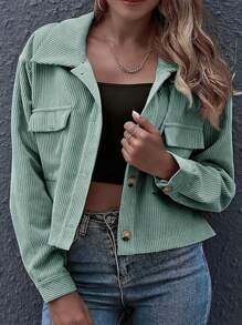 SHEIN LUNE Plus Size Fall Women Solid Color Minimalist Casual Long Sleeve Jacket Fall Jackets Winter,Holiday Autumn - Green - View 2